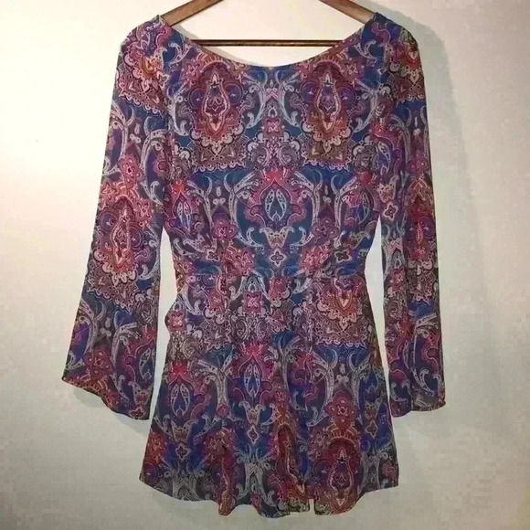 Lush Blue & Red Long Sleeve Romper  Size: Small - Picture 1 of 3